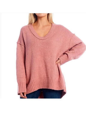Free People Rose Pink Brookside Tunic Slouchy Oversized Chunky Sweater Siz Small